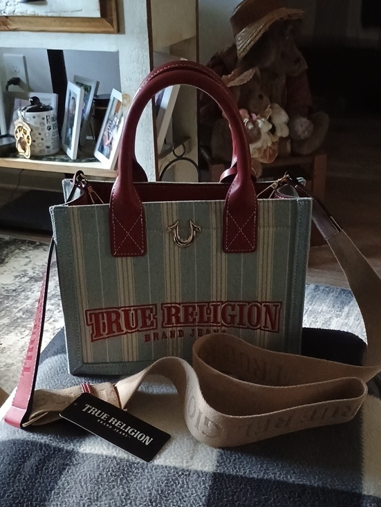 True Religion Handbags - NWT True Religion Women's Stripe Tote Bag in Light Blue and Red